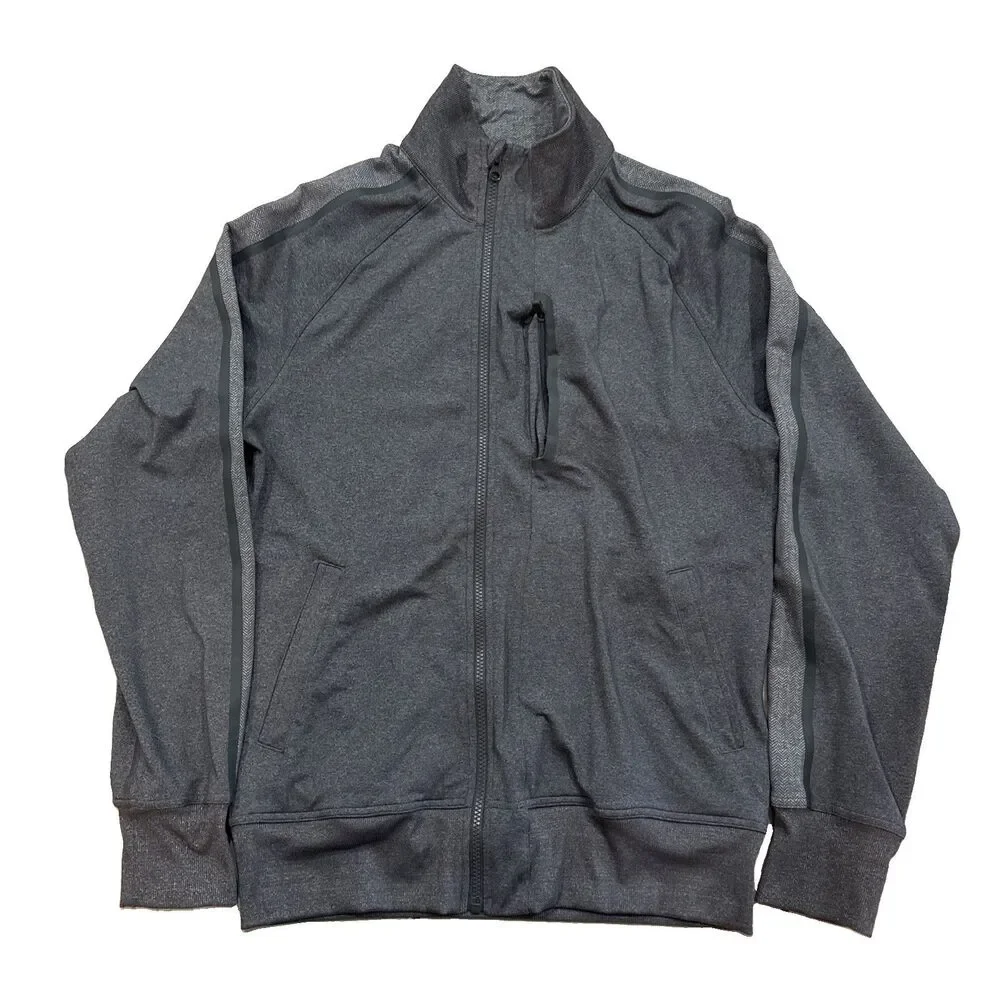 Lululemon Full Zip Track Jacket Mens Medium Heathered Gray Athletic Coat 20x26